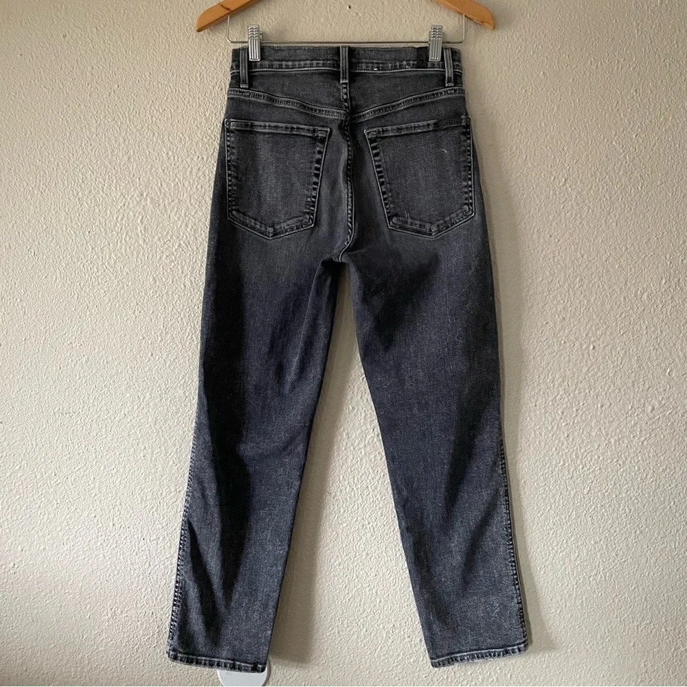7 For All Mankind High Waist Cropped Straight Jeans Womens 26 Faded Black Ripped - Picture 9 of 15